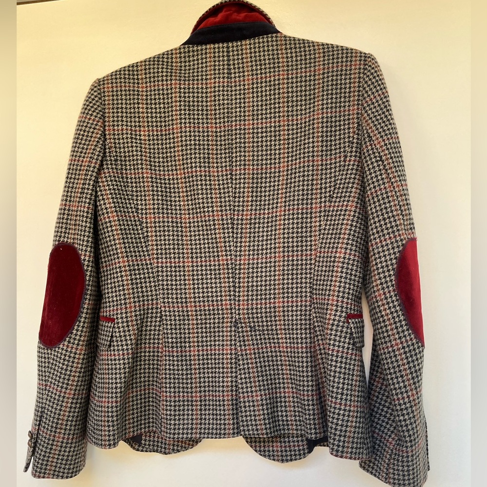 Zara Houndstooth Blazer with Red Elbow Patches